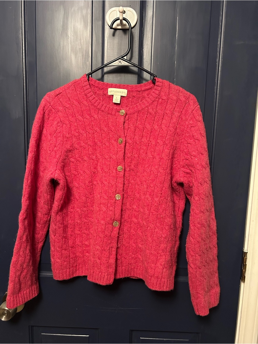 Appleseed's Vintage 100% Wool Pink Cable Knit Cardigan Sweater Size L